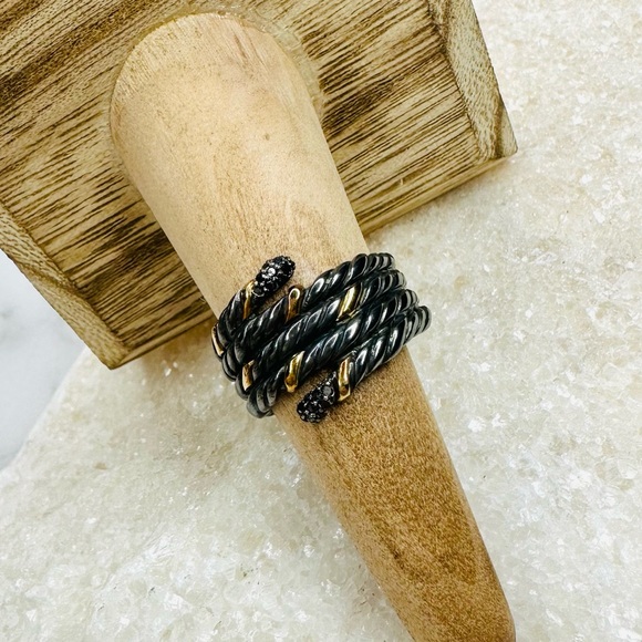 EUC David Yurman Blackened Silver & Gold Willow Serpent Ring w/ Black Diamonds - Picture 1 of 17